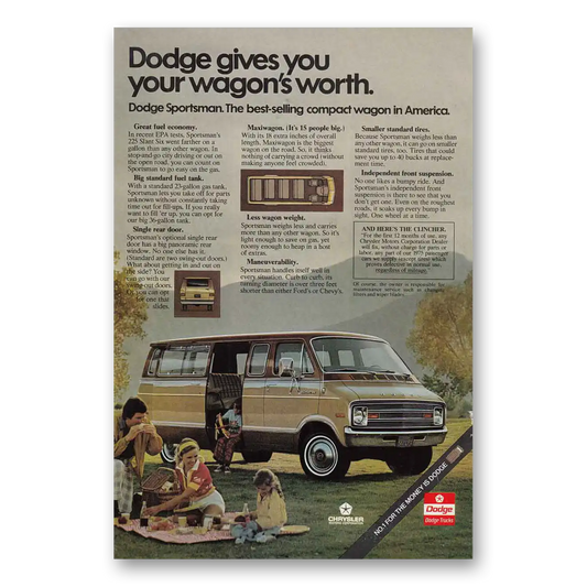 1975 Dodge Vans Gives You Your Wagons Worth Vintage Magazine Print Ad