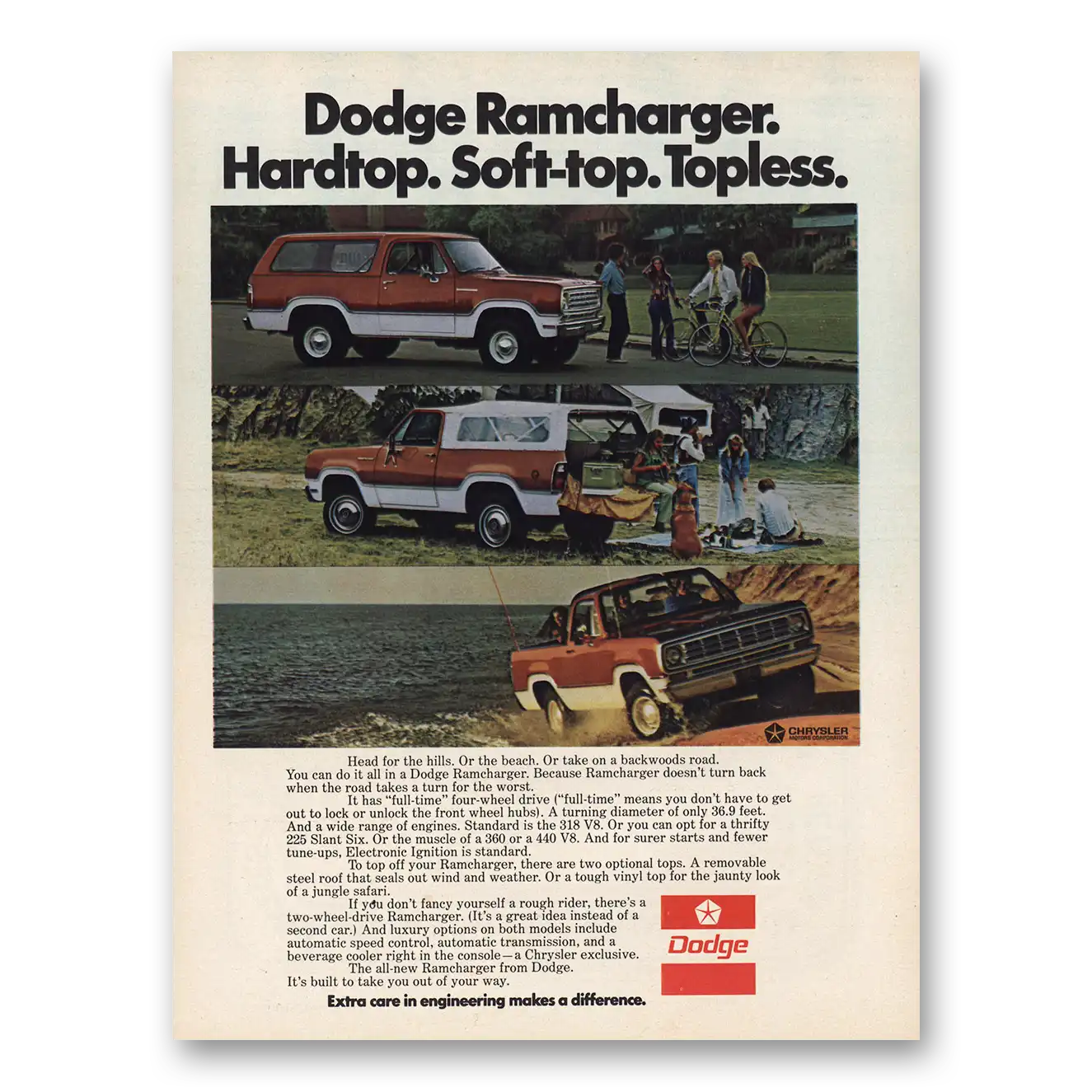 1975 Dodge Ramcharger Hardtop Soft Top Topless Vintage Magazine Print Ad