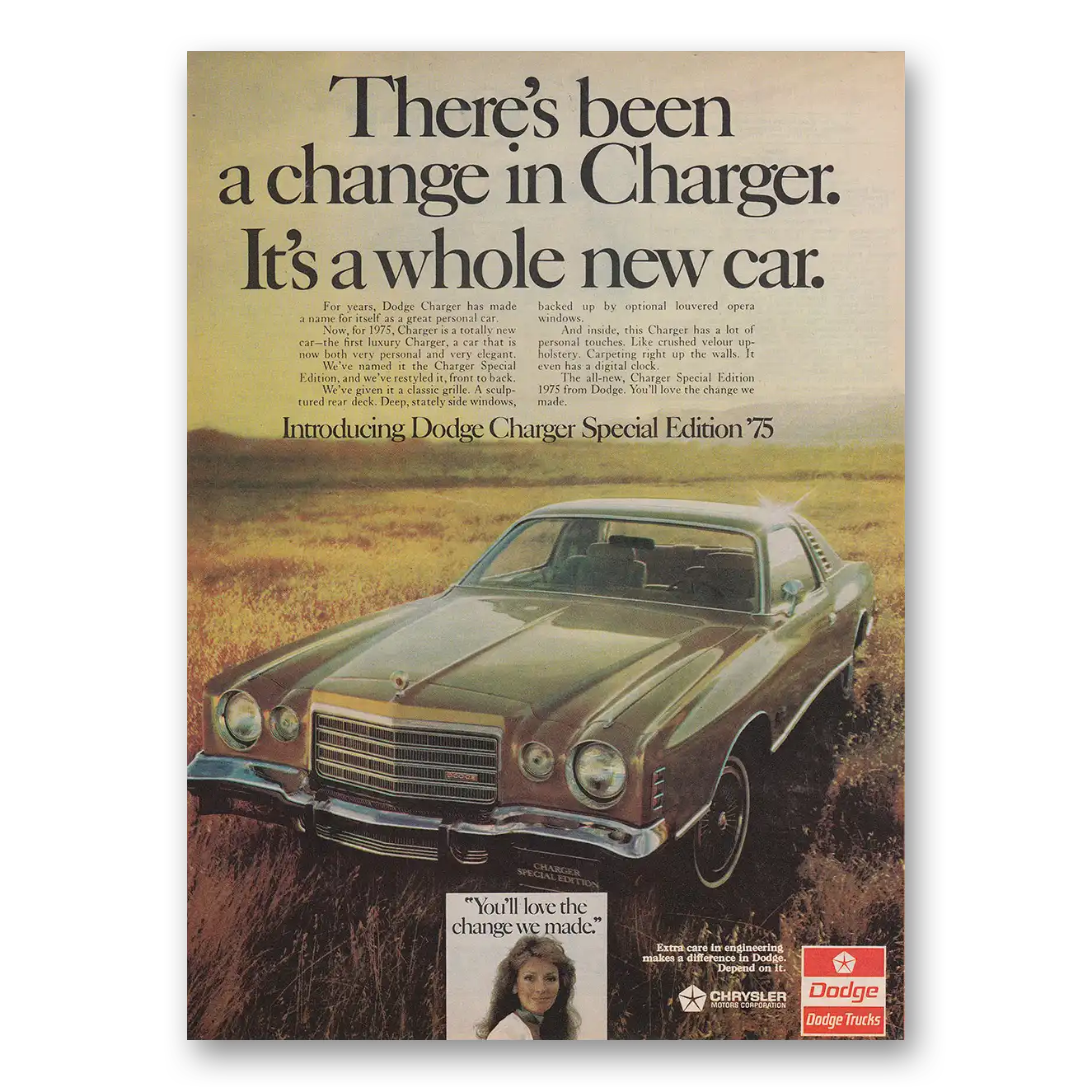 1974 Dodge Charger Special Edition Theres Been a Change In Charger Vintage Magazine Print Ad