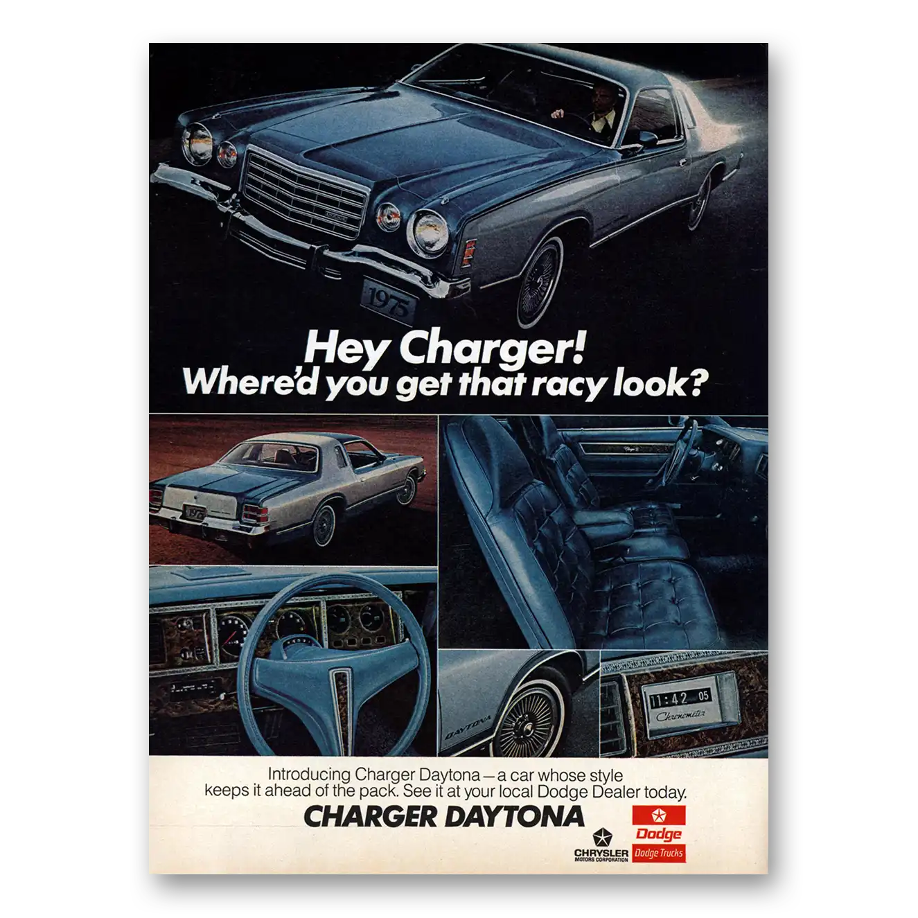 1975 Dodge Charger Daytona Get That Racy Look Vintage Magazine Print Ad