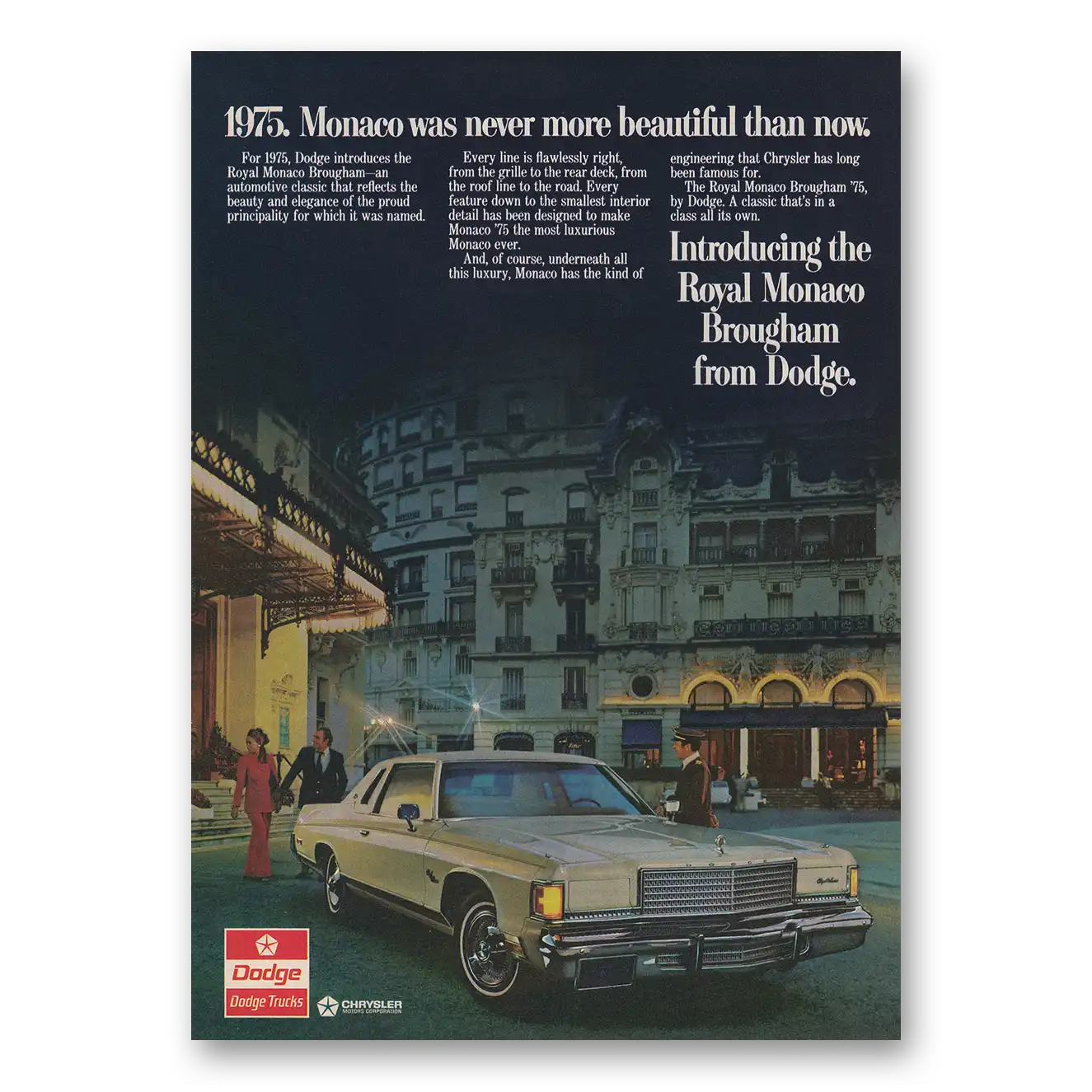 1974 Dodge Monaco Never More Beautiful Than Now Vintage Magazine Print Ad