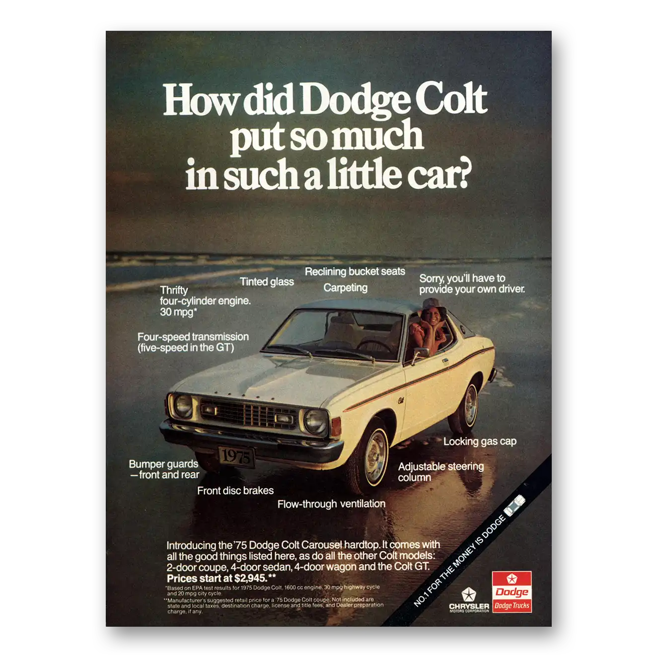 1975 Dodge Colt So Much In Such a Little Car Vintage Magazine Print Ad