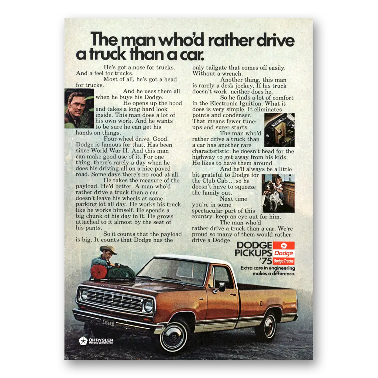 1975 Dodge Trucks Man Who Would Rather Drive a Truck Vintage Magazine Print Ad