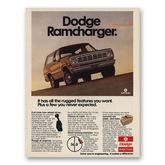 1975 Dodge Ramcharger Rugged Features Vintage Magazine Print Ad