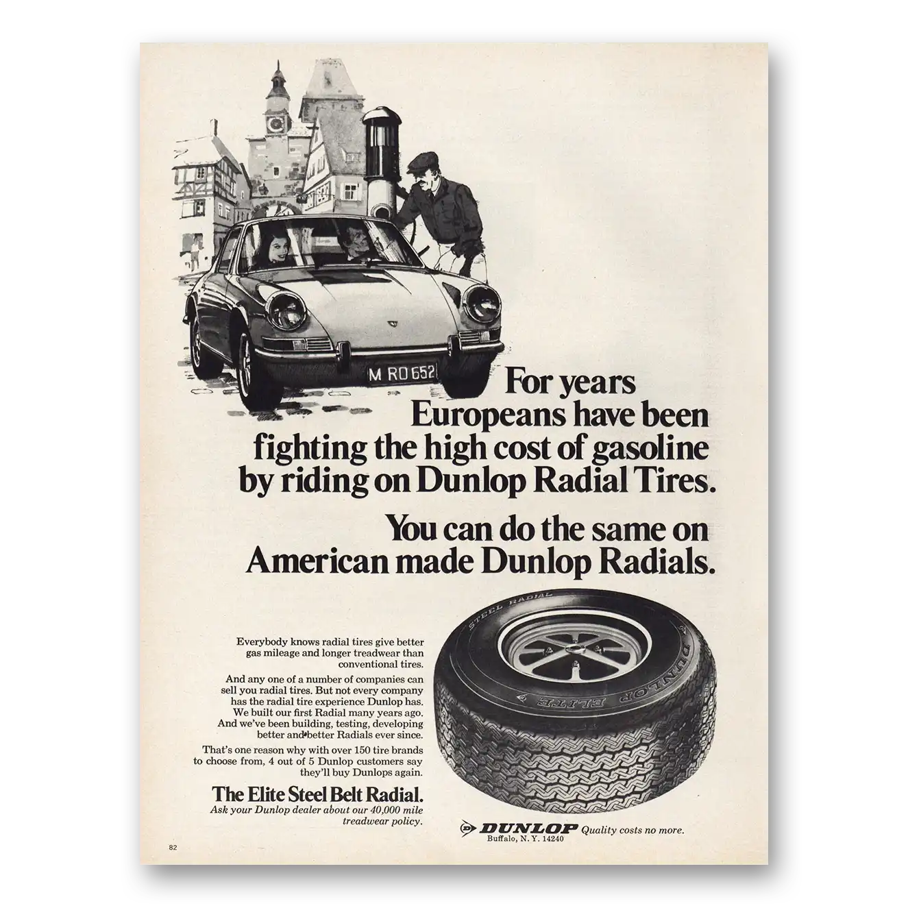 1975 Dunlop Tires Europeans Fighting High Cost Gasoline Vintage Magazine Print Ad