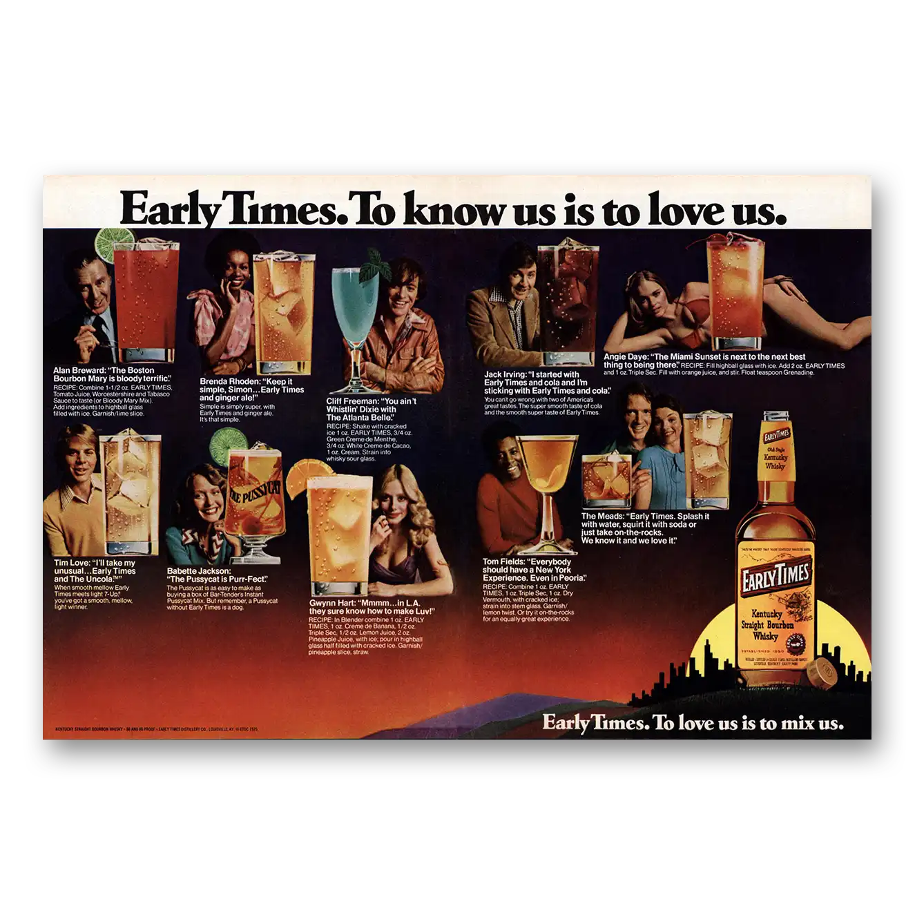 1975 Early Times Whisky To Know Us Is To Love Us Vintage Magazine Print Ad