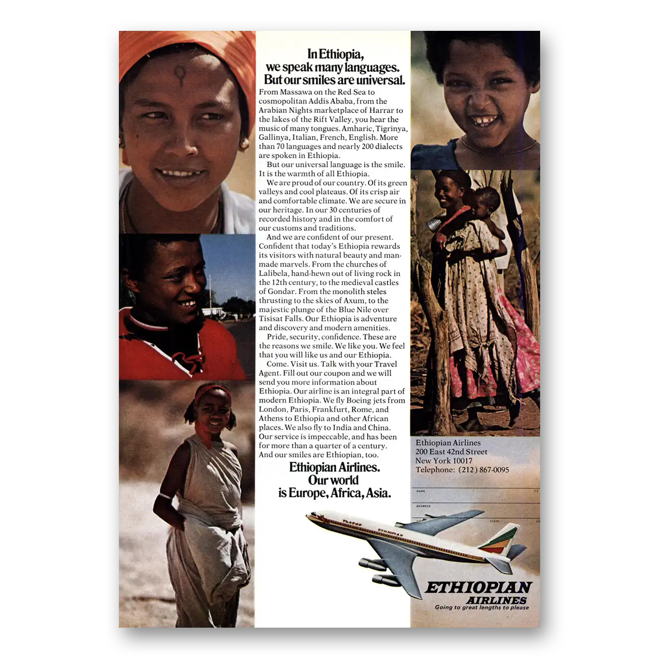 1975 Ethiopian Airlines We Speak Many Languages Vintage Magazine Print Ad