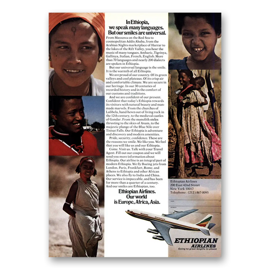 1975 Ethiopian Airlines We Speak Many Languages Vintage Magazine Print Ad