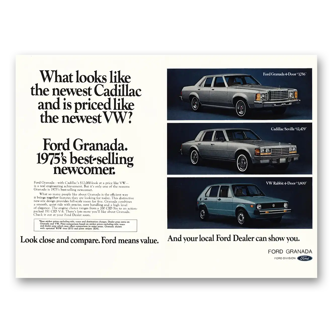 1975 Ford Granada Looks Like the Newest Cadillac Vintage Magazine Print Ad