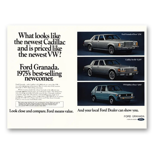 1975 Ford Granada Looks Like the Newest Cadillac Vintage Magazine Print Ad