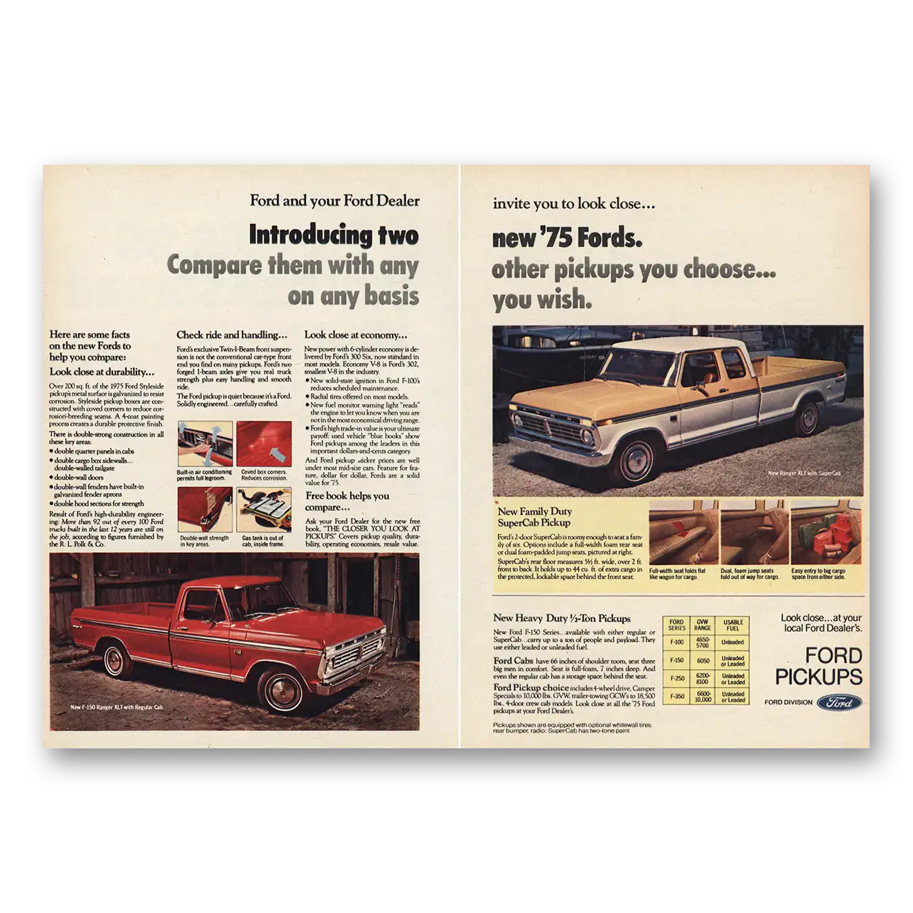 1975 Ford Pickup Compare Them Vintage Magazine Print Ad