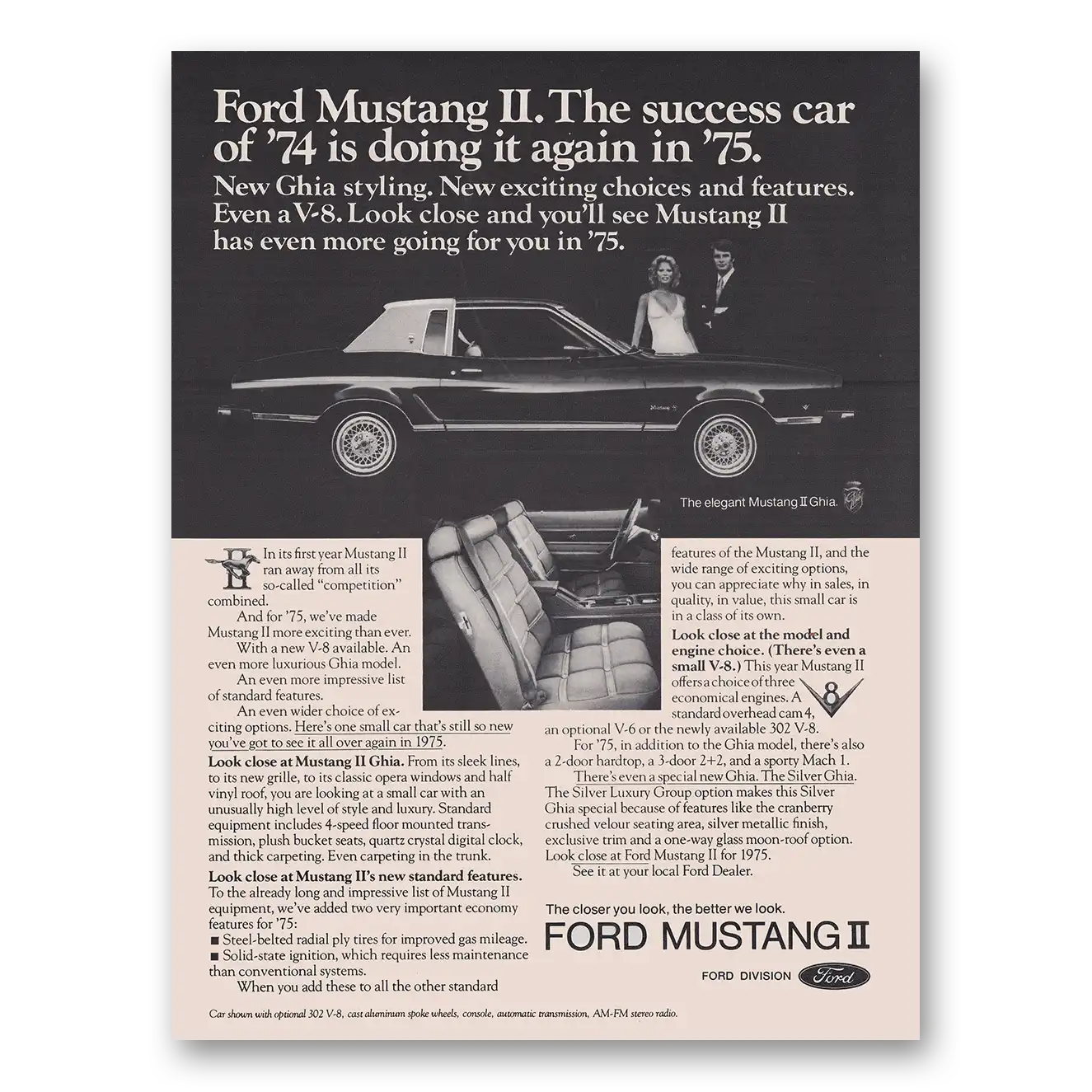 1974 Ford Mustang Success Car of 74 Vintage Magazine Print Ad