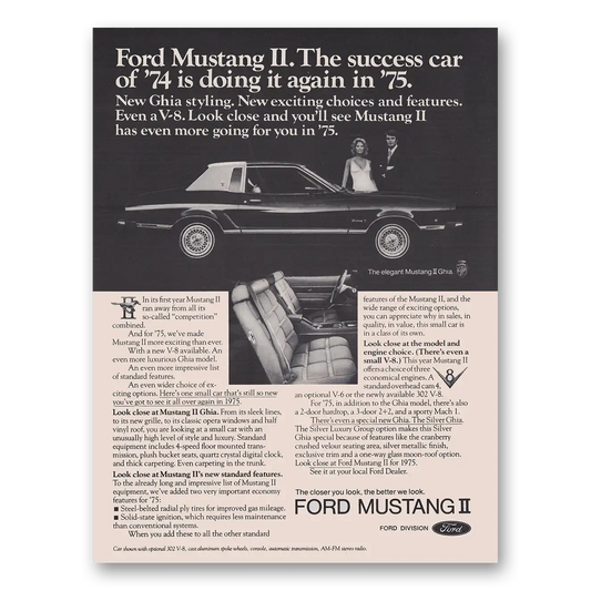 1974 Ford Mustang Success Car of 74 Vintage Magazine Print Ad