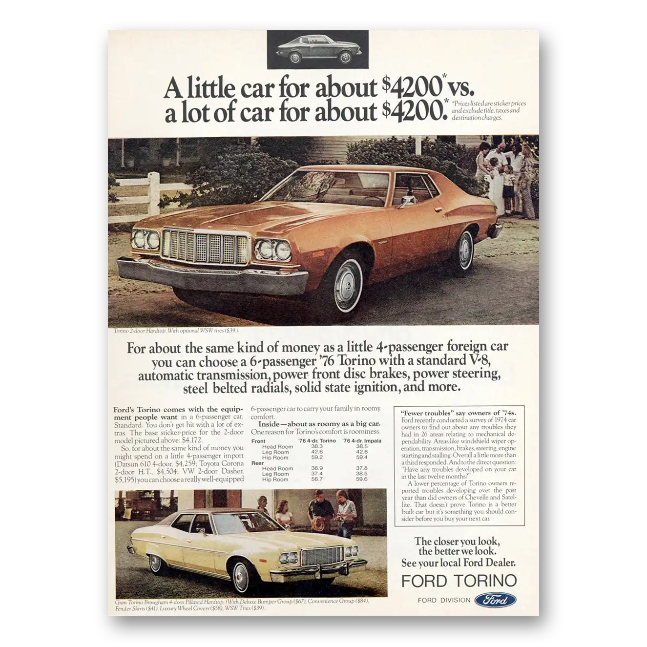 1975 Ford Torino About the Same Kind of Money Vintage Magazine Print Ad