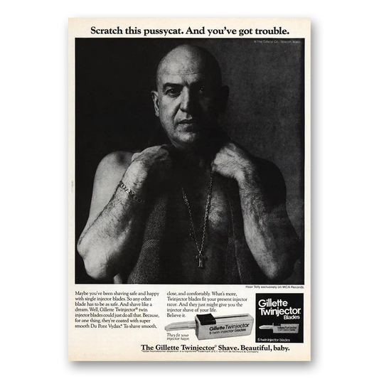 1975 Gillette Twinjector Shave Scratch This Pussycat Vintage Magazine Print Ad