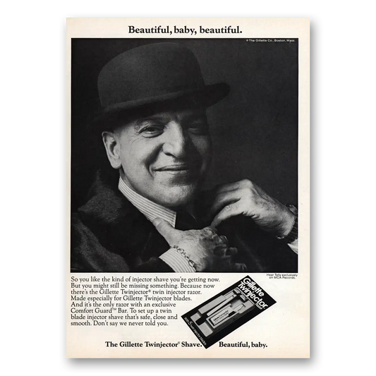 1975 Gillette Twinjector Shave Beautiful Baby Telly Savalas Vintage Magazine Print Ad