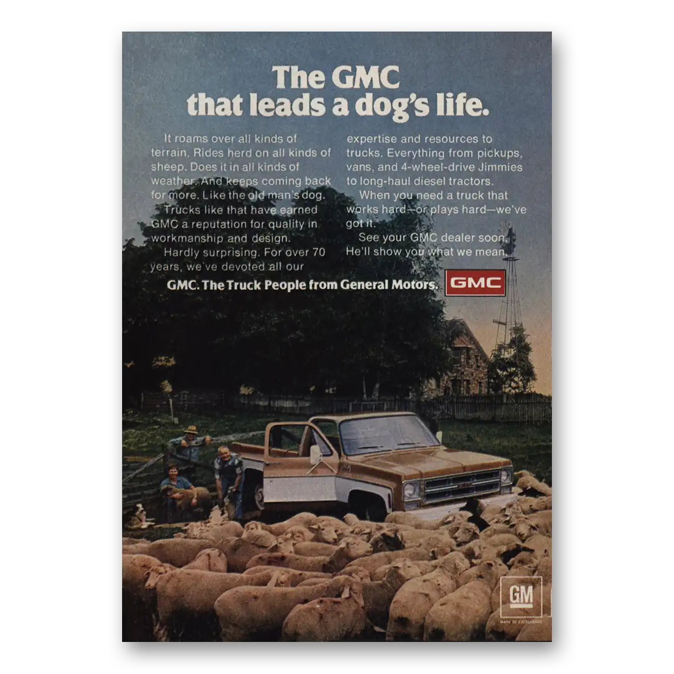 1974 GMC Trucks Leads a Dogs Life Vintage Magazine Print Ad