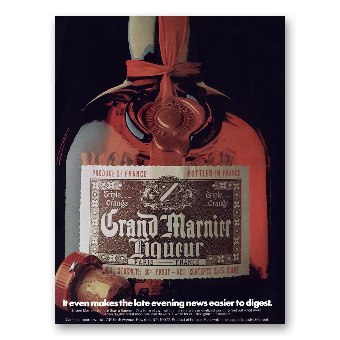 1975 Grand Marnier Makes the Late Evening News Easier to Digest Vintage Magazine Print Ad