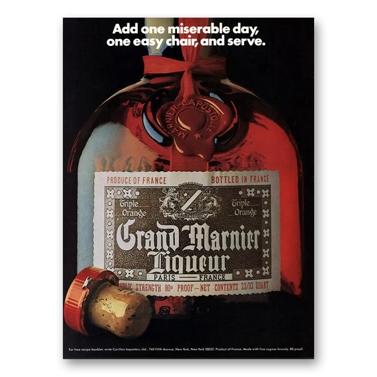 1975 Grand Marnier Add One Miserable Day Vintage Magazine Print Ad