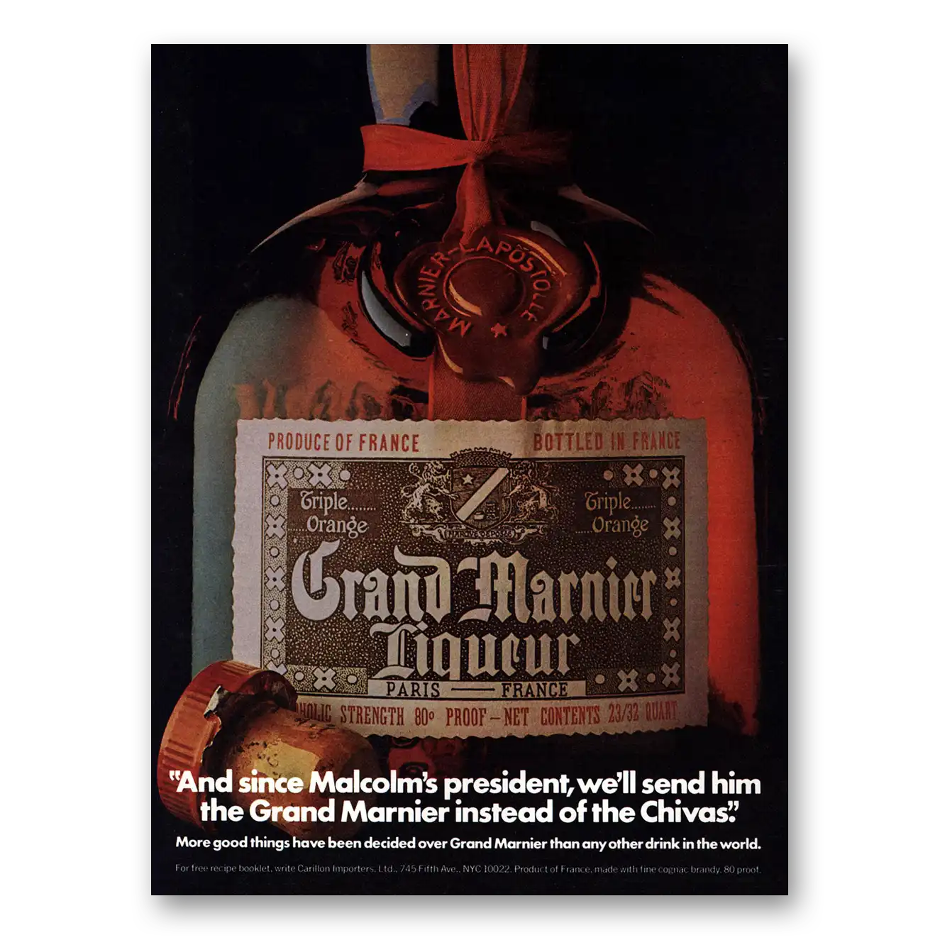 1975 Grand Marnier Since Malcolms President Vintage Magazine Print Ad