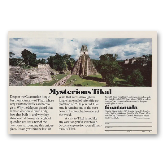 1975 Guatemala Mysterious Tikal Vintage Magazine Print Ad