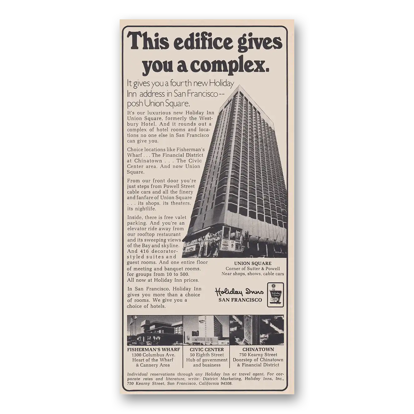 1975 Holiday Inn San Francisco Edifice Gives You a Complex Vintage Magazine Print Ad