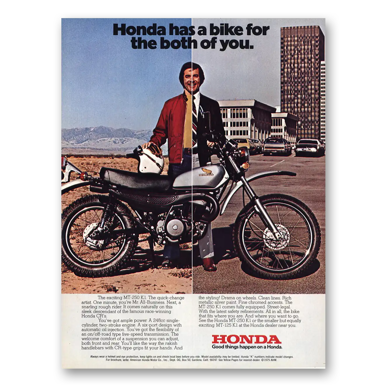 1975 Honda Motorcycle Bike for the Both of You Vintage Magazine Print Ad