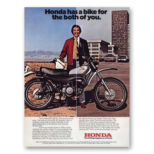 1975 Honda Motorcycle Bike for the Both of You Vintage Magazine Print Ad