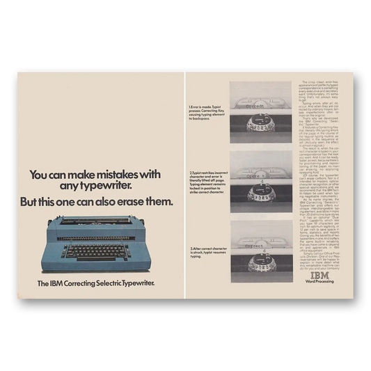 1975 IBM Selectric Typewriter You Can Make Mistakes Vintage Magazine Print Ad