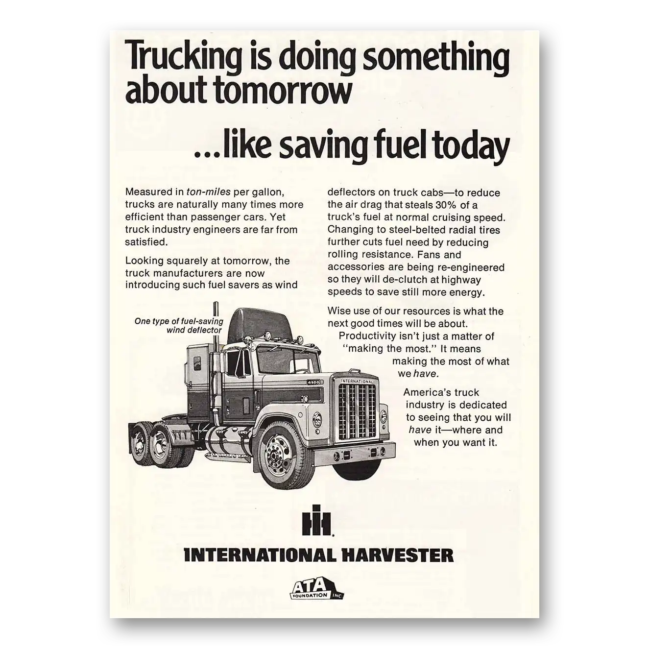 1975 International Trucks Fuel Saving Vintage Magazine Print Ad