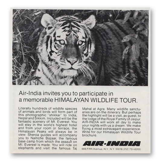 1975 Air India Memorable Himalayan Wildlife Tour Vintage Magazine Print Ad