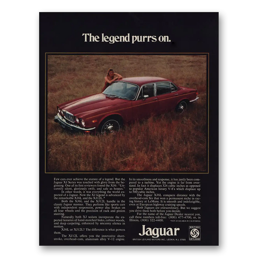 1975 Jaguar The Legend Purrs On Vintage Magazine Print Ad