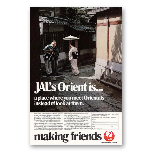 1975 Japan Air Lines Airlines JAL Making Friends Vintage Magazine Print Ad