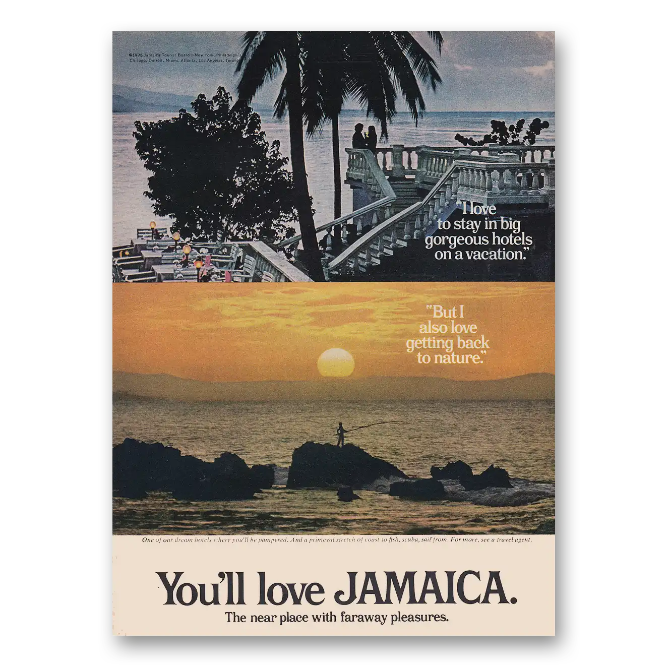 1975 Jamaica I Love to Stay In Big Gorgeous Hotels Vintage Magazine Print Ad