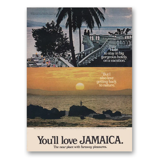 1975 Jamaica I Love to Stay In Big Gorgeous Hotels Vintage Magazine Print Ad