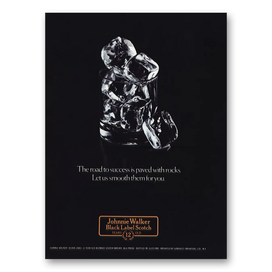 1975 Johnnie Walker Black Label Road To Success Paved With Rocks Vintage Magazine Print Ad