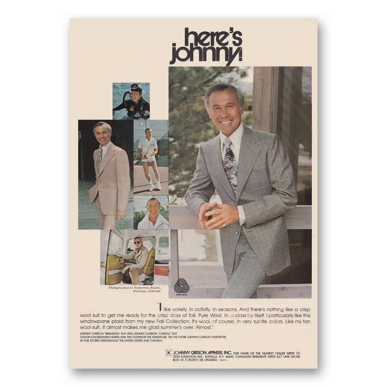 1975 Johnny Carson Apparel I Like Variety Vintage Magazine Print Ad