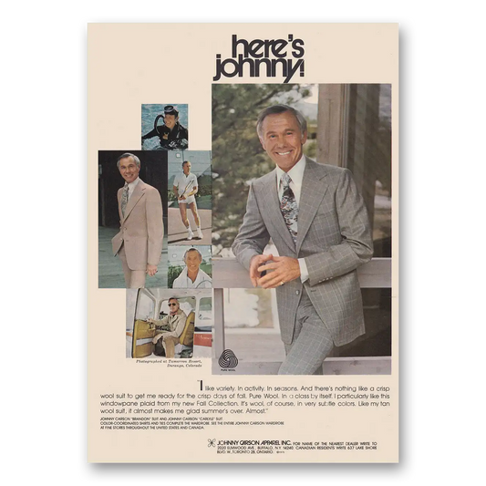 1975 Johnny Carson Apparel I Like Variety Vintage Magazine Print Ad