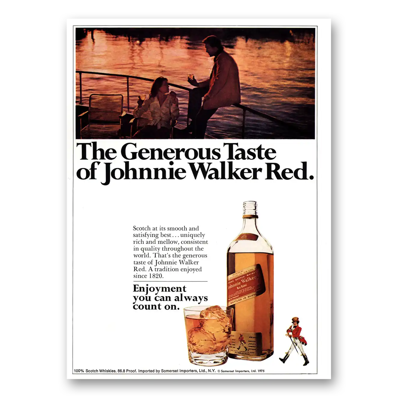 1975 Johnnie Walker Red Label Generous Taste Vintage Magazine Print Ad