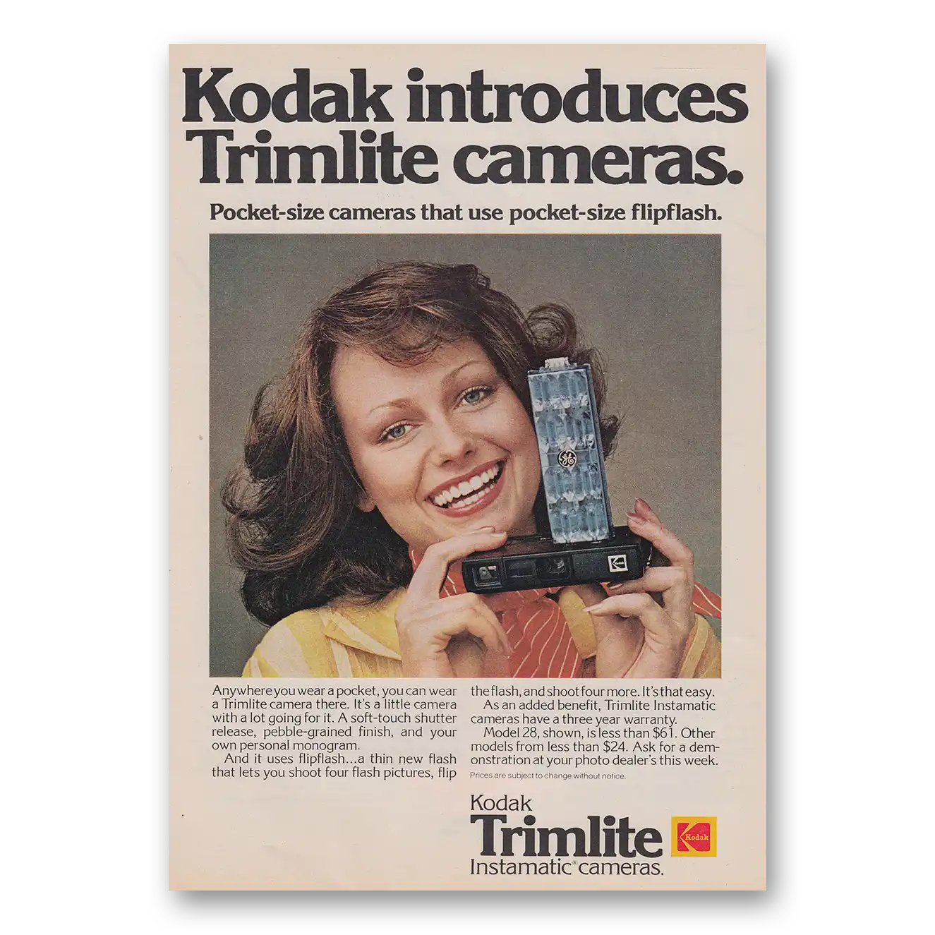 1975 Kodak Trimlite Camera Pocket Size Cameras Vintage Magazine Print Ad