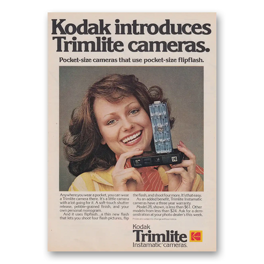 1975 Kodak Trimlite Camera Pocket Size Cameras Vintage Magazine Print Ad