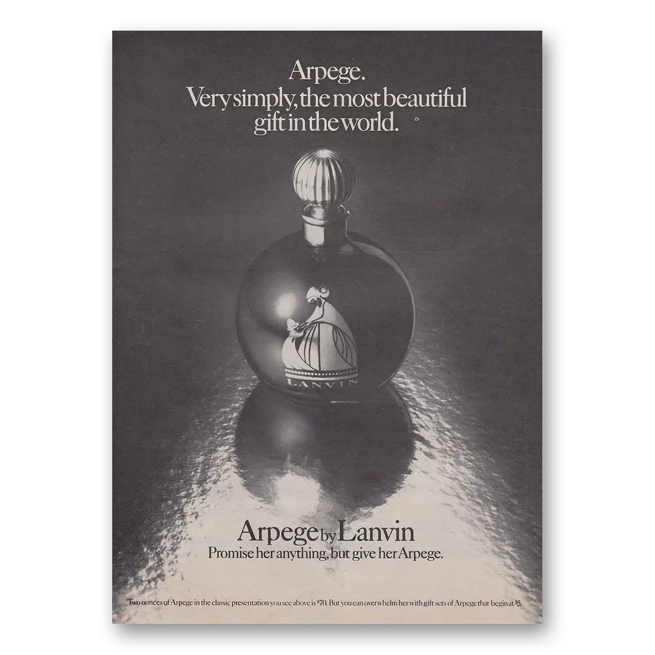 1975 Arpege Perfume Very Simply the Most Beautiful Vintage Magazine Print Ad