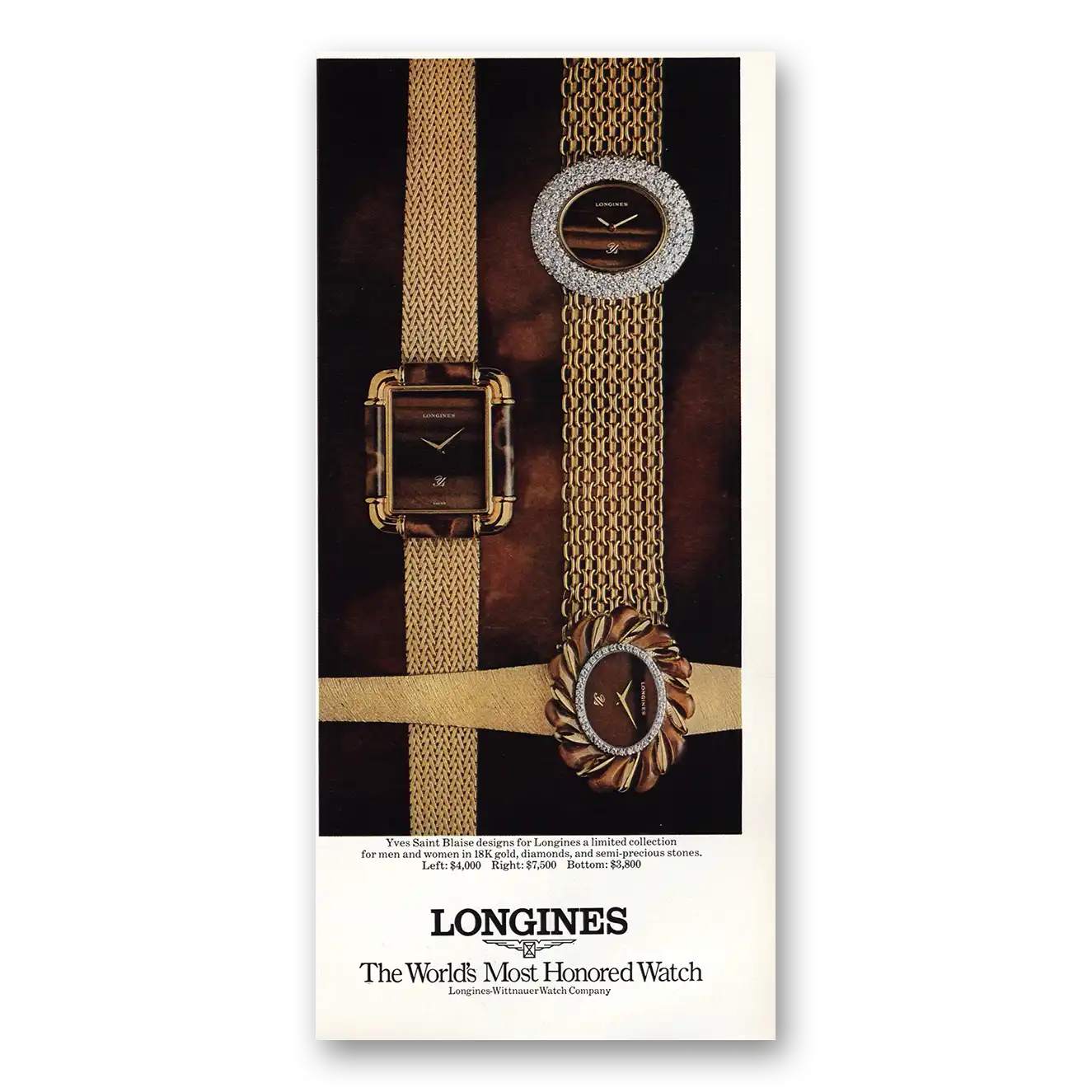 1975 Longines Wittnauer Yves Saint Blaise Vintage Magazine Print Ad