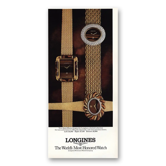 1975 Longines Wittnauer Yves Saint Blaise Vintage Magazine Print Ad