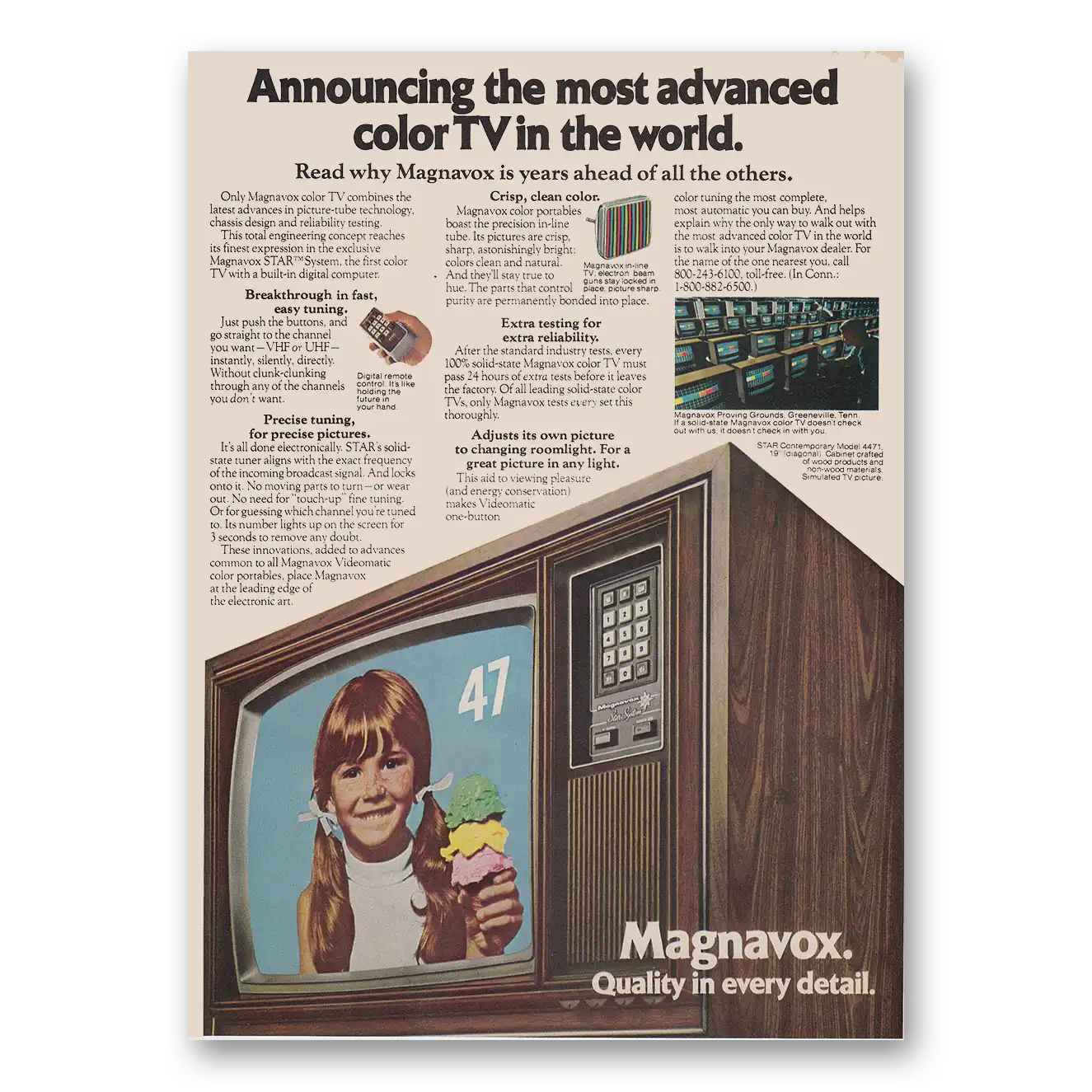 1975 Magnavox Color Television Most Advanced Color TV In the World Vintage Magazine Print Ad