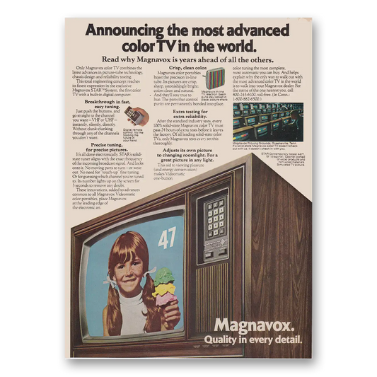 1975 Magnavox Color Television Most Advanced Color TV In the World Vintage Magazine Print Ad