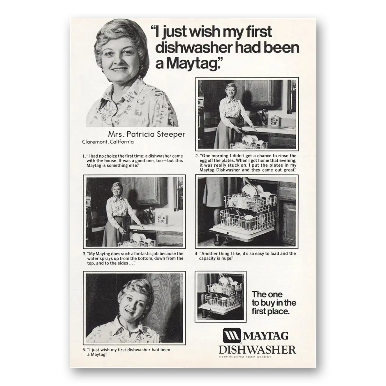 1975 Maytag Dishwasher Mrs Patricia Steeper Vintage Magazine Print Ad