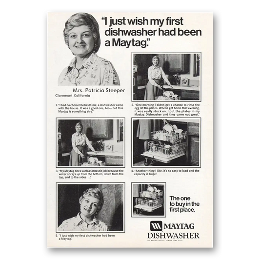 1975 Maytag Dishwasher Mrs Patricia Steeper Vintage Magazine Print Ad