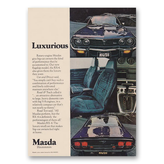 1974 Mazda RX4 Luxurious Rotary Engine Vintage Magazine Print Ad