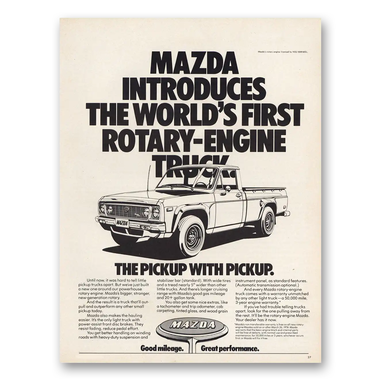 1975 Mazda Rotary Engine Truck Vintage Magazine Print Ad